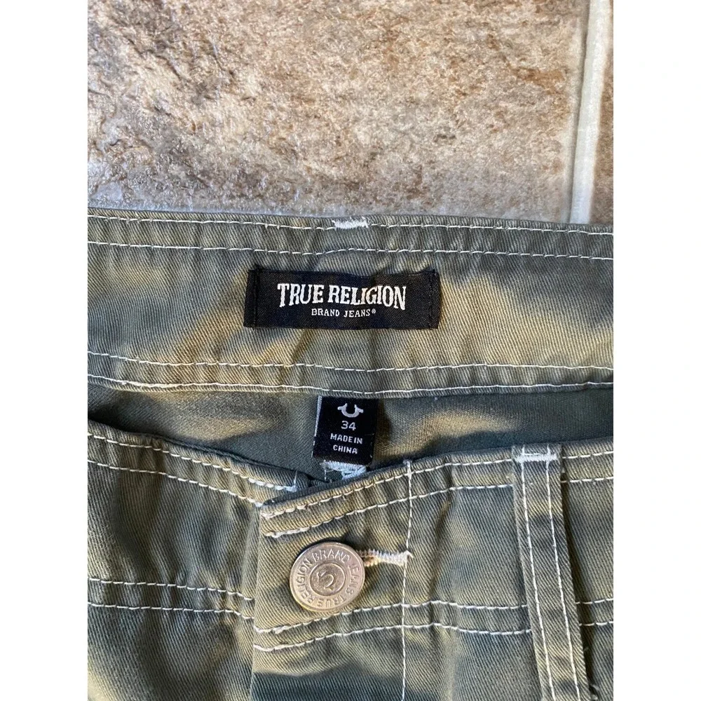 True Religion Ripstop Cargo Pants Green 34 Baggy Indie Skater Grunge Y2K‎ Retro
